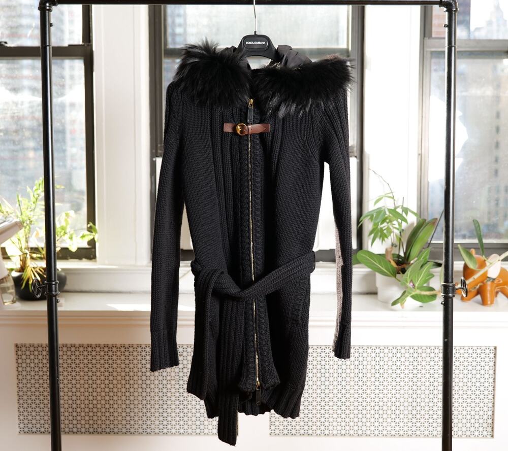 Gucci Black 100% Camel Hair Fur Hood Belted Knit Cardigan Coat (Size S)